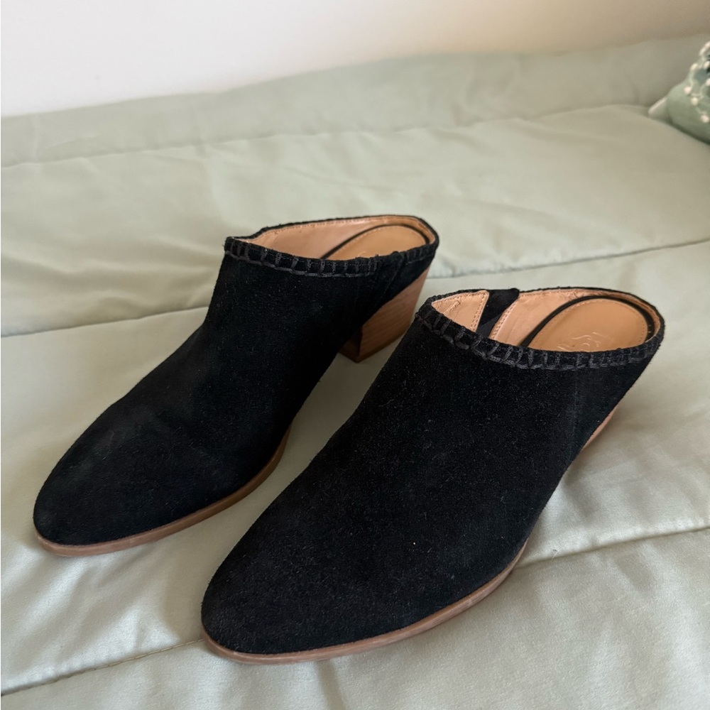 Franco Sarto Black Suede Slip-On Mule Heels